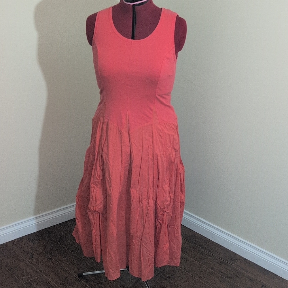 Vasna Desire| Coral Sleeveless Women's Summer Dress Cotton Blend